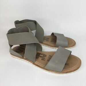 Sorel Gray Flat Ella Elastic Crossover Sandals Size 6